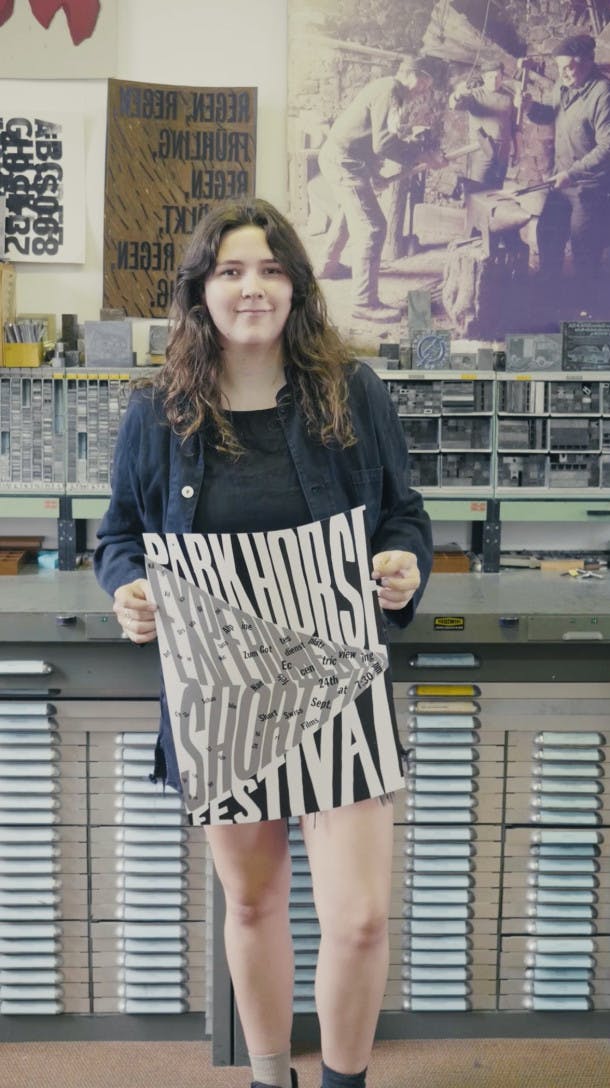 Brielle with her final letterpress-printed poster
